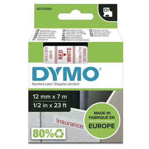 Dymo taśma do drukarek etykiet, D1 45015 czerwony/biały 7m/12mm